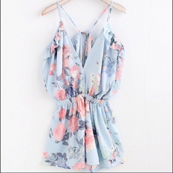 Floral Cold Shoulder Romper - Picture 3 of 4
